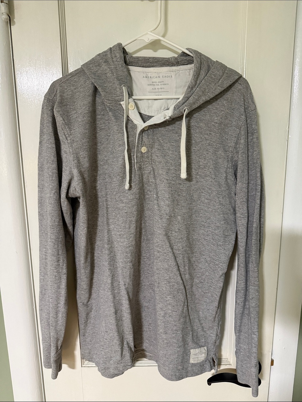American Eagle Outfitters Gray Hooded Henley Long-Sleeve